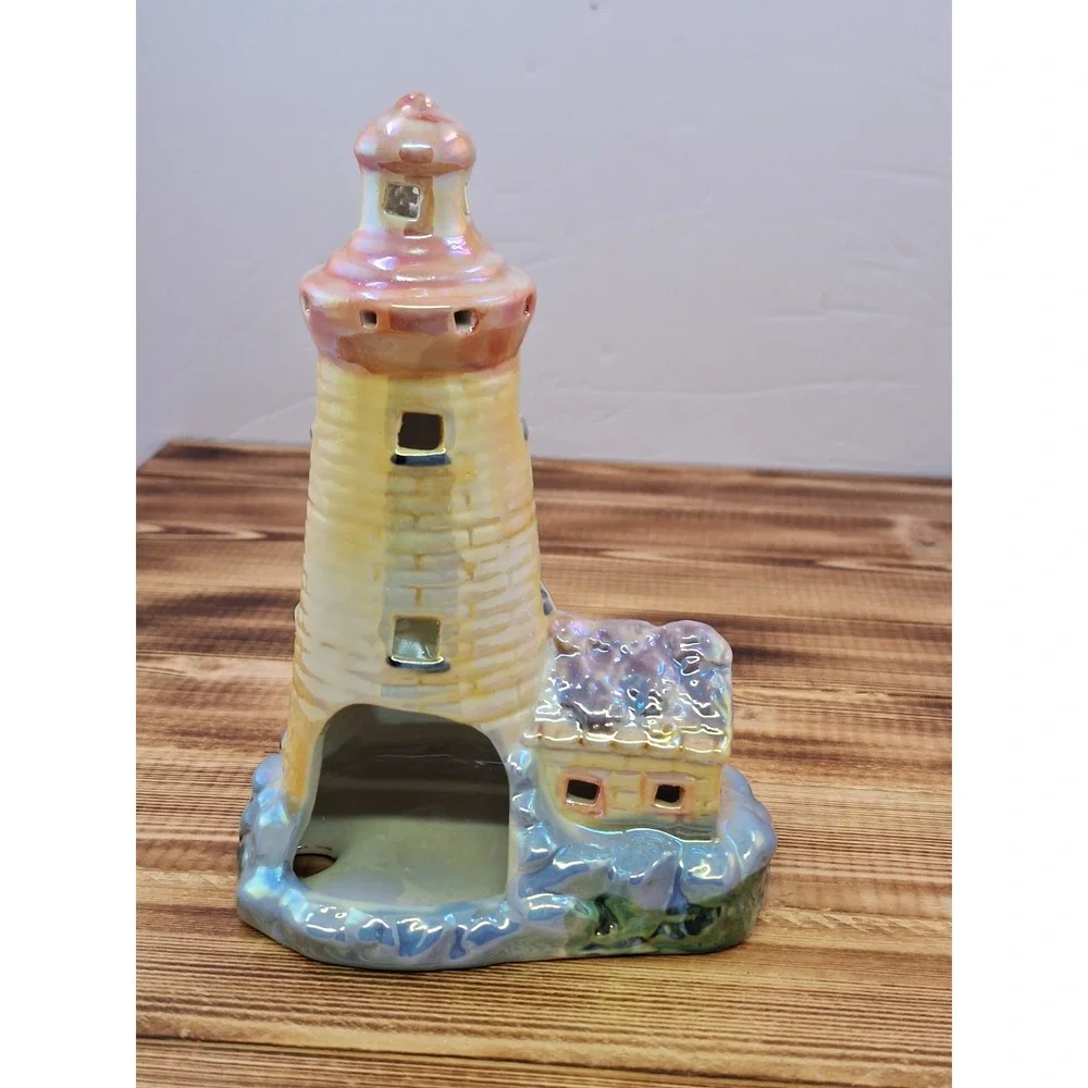 Vintage Iridescent Lighthouse Tea Light Candle Holder Bermuda Shiny Colorful‎ 7